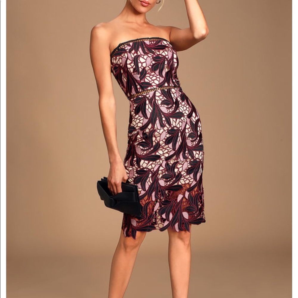 Lulus Strapless Jana Pink & Black Crochet Dress